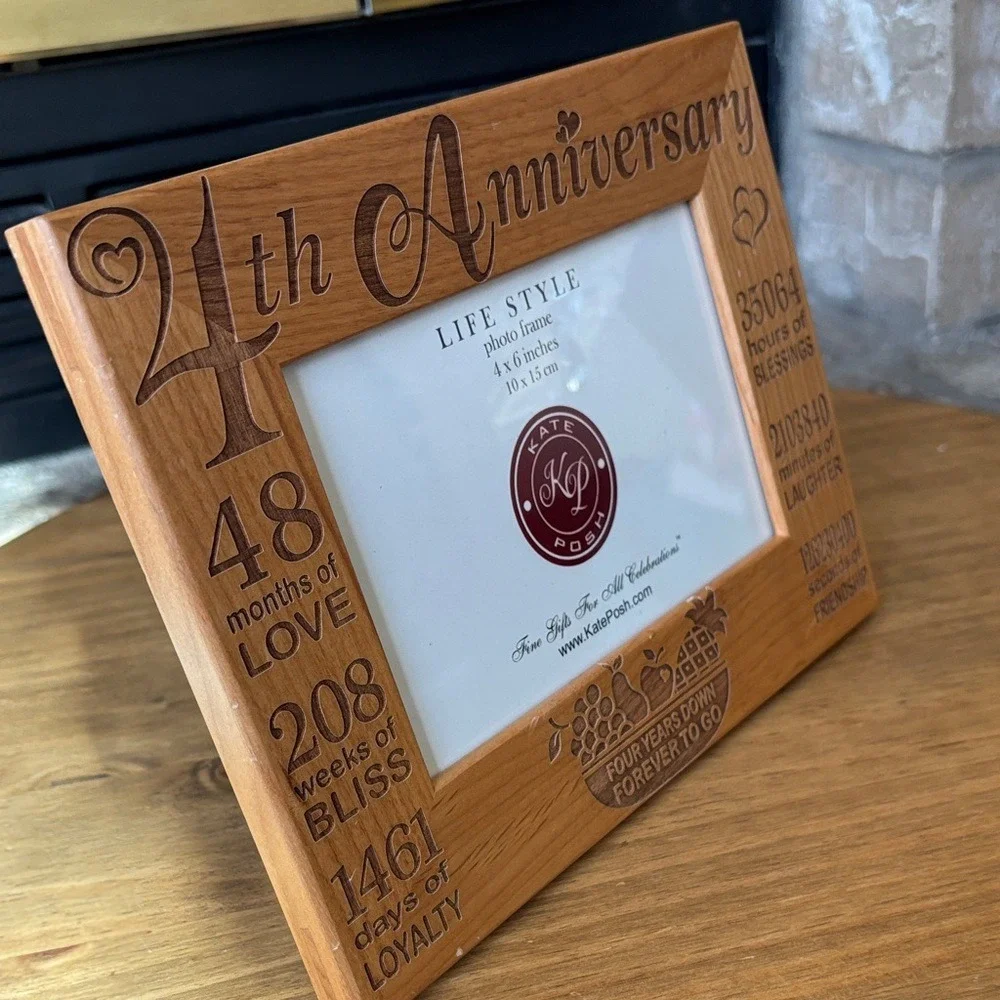 KATE POSH 5th Anniversary Engraved Natural‎ Wood Picture Frame Gifts NEW